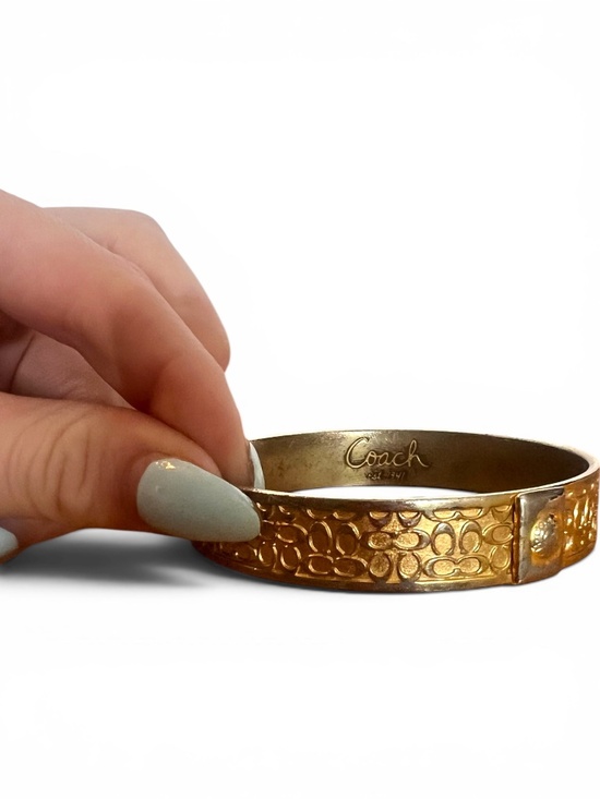 Coach Jewelry - Coach Gold Tone Signature Logo Hinged Bangle Bracelet w Dust Bag Box